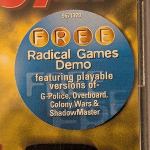 Round, Blue, 'Free Radical Games Demo...'