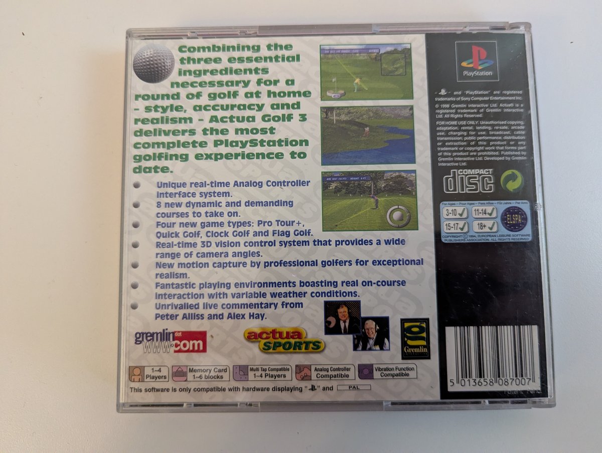 Actua Golf 3 - Back Cover