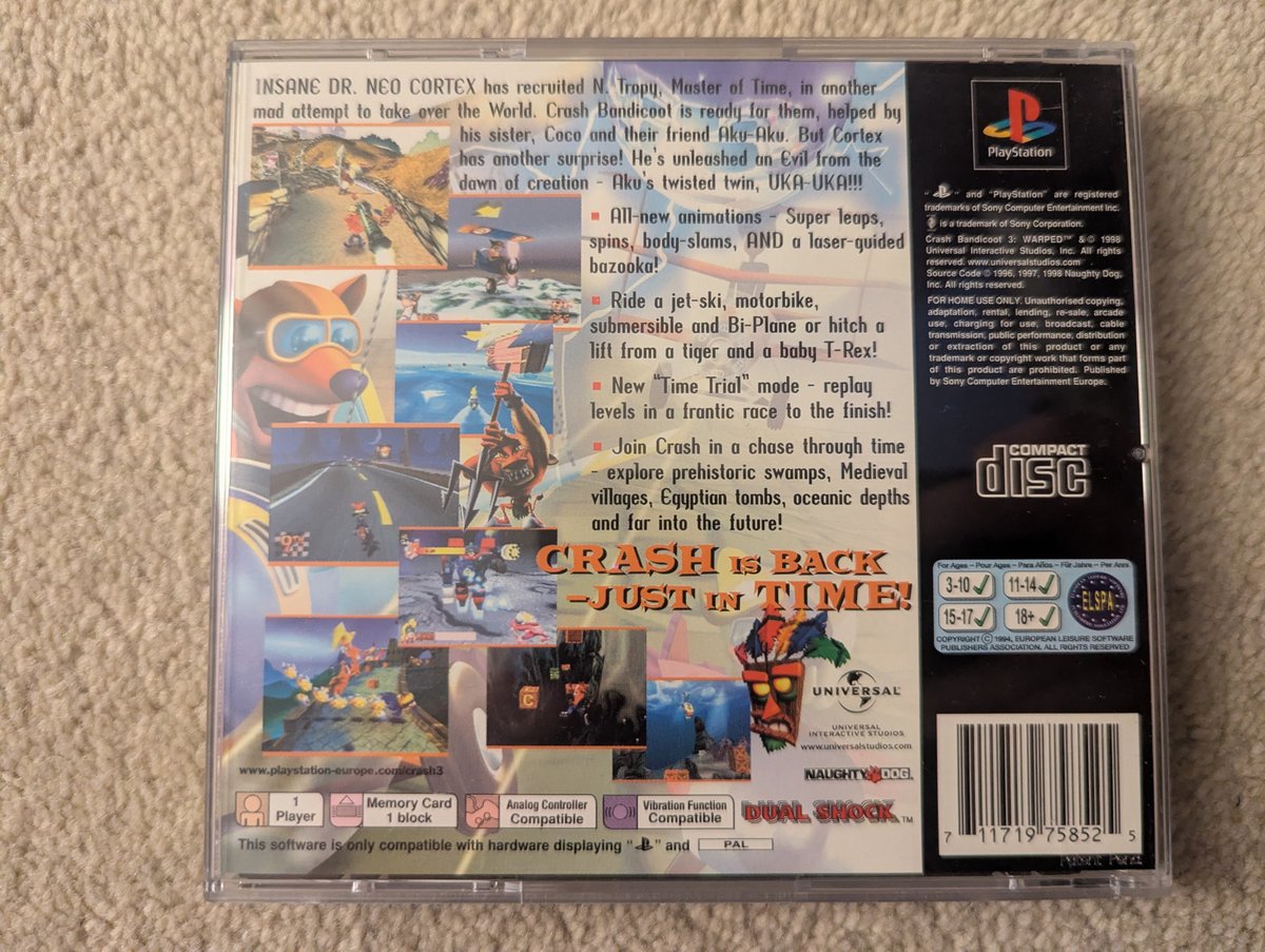 Crash Bandicoot 3 - Back Cover