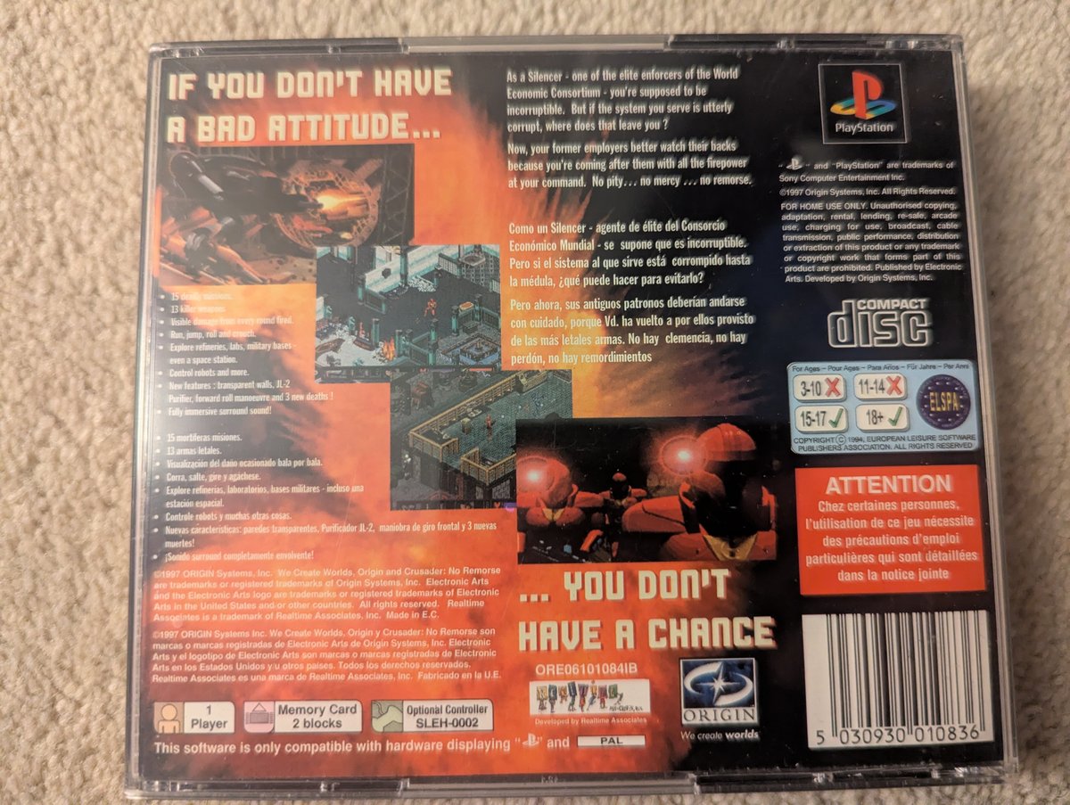 Crusader: No Remorse - Back Cover