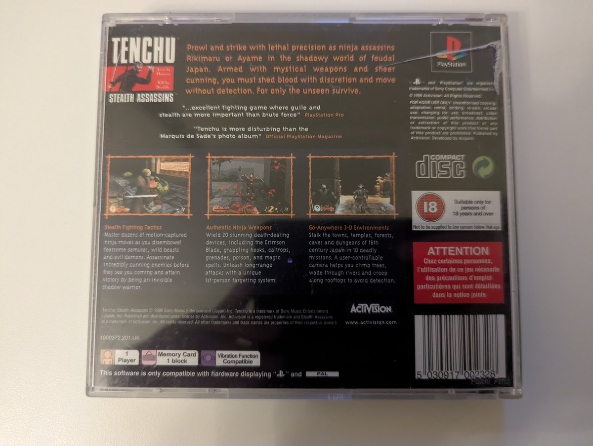 Tenchu: Stealth Assassins - Back Cover