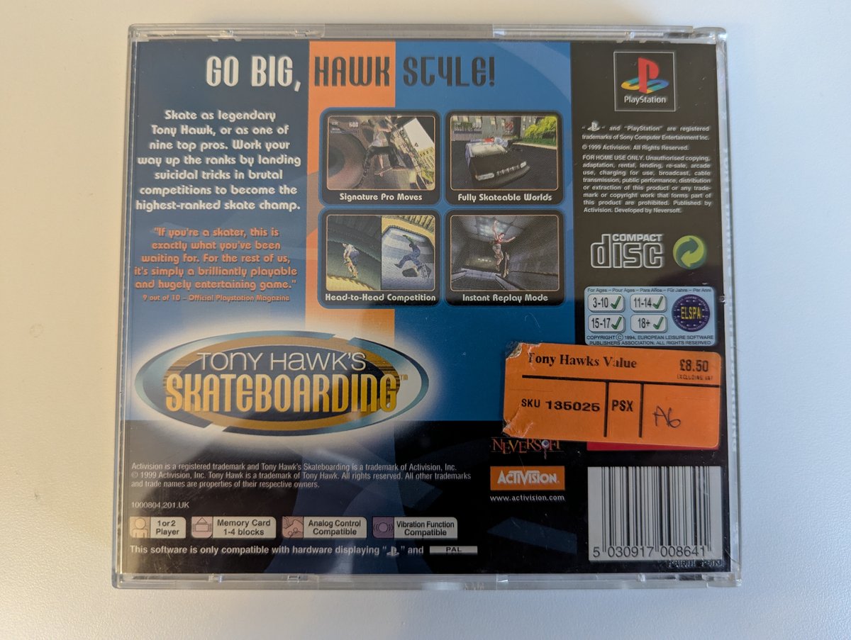 Tony Hawk's Skateboarding - Back Cover